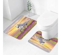 FEHWI Set Tappeti Bagno 2 Pezzi in Microfibra - Tappetino da Bagno Morbido e Antiscivolo - Durevole e Assorbente,Cavallo bianco corre al galoppo tra i fiori contro il cielo al tramonto