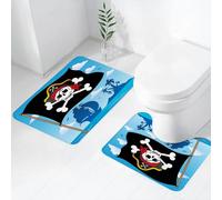 FEHWI Set Tappeti Bagno 2 Pezzi in Microfibra - Tappetino da Bagno Morbido e Antiscivolo - Durevole e Assorbente,Pirata, cartello di pericolo Attenzione al teschio pirata con cappello