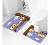 FEHWI Set Tappeti Bagno 2 Pezzi in Microfibra - Tappetino da Bagno Morbido e Antiscivolo - Durevole e Assorbente,Famiglia di uccelli in stile gufo, madre, padre, figlia, figlio, seduti su un ramo