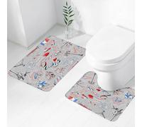 FEHWI Set Tappeti Bagno 2 Pezzi in Microfibra - Tappetino da Bagno Morbido e Antiscivolo - Durevole e Assorbente,Immagine a tema Parigi, Francia con cani della bandiera francese Torre Eiffel Croi