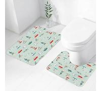 FEHWI Set Tappeti Bagno 2 Pezzi in Microfibra - Tappetino da Bagno Morbido e Antiscivolo - Durevole e Assorbente,Gabbiani Fari Messaggio Bottiglia Battelli a vapore Barche a vela Motivo ondulato