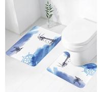 FEHWI Set Tappeti Bagno 2 Pezzi in Microfibra - Tappetino da Bagno Morbido e Antiscivolo - Durevole e Assorbente,faro con paesaggio marino all'orizzonte con un illustrazione vettoriale