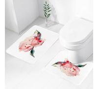 FEHWI Set Tappeti Bagno 2 Pezzi in Microfibra - Tappetino da Bagno Morbido e Antiscivolo - Durevole e Assorbente,Peonia acquerello, singola peonia rosa con sottili riflessi rossi, seduta su uno s
