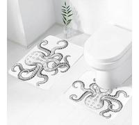 FEHWI Set Tappeti Bagno 2 Pezzi in Microfibra - Tappetino da Bagno Morbido e Antiscivolo - Durevole e Assorbente,Polpo, illustrazione classica a inchiostro di una creatura marina selvaggia con un