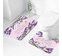 FEHWI Set Tappeti Bagno 2 Pezzi in Microfibra - Tappetino da Bagno Morbido e Antiscivolo - Durevole e Assorbente,Fiori di lavanda viola Farfalla primaverile sul fiore Fiore con foglie di erbe vin