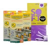 FEI FAN Set: 3X Trappole Adesive Anti-TARME Alimentari a Base di Feromone Contro Le Tarme del Cibo. Confezione da 2+1 Trappole + Panno Soft in Lattice, Formato 30x30cm