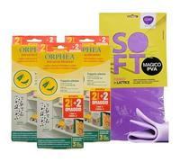 FEI FAN Set: 3X Trappole Adesive Anti-TARME Alimentari a Base di Feromone Contro Le Tarme del Cibo. Confezione da 2+2 Trappole + Panno Soft in Lattice, Formato 30x30cm