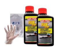 FEI FAN Set: Liquido Riparatore Flux Stop Turafalle per Radiatori. Sigilla Istantaneamente Le Piccole Perdite 250ml + 100pz Guanti HDPE Monouso, Taglia Unica (2xFlaconi+Guanti)