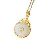 FEIAOPE Ciondolo tradizionale, collana cinese Feng Shui, Ciondolo in argento 925 con giada bianca naturale Hotan