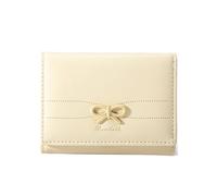 FEIBOON Carino portafoglio Coquette Bow Piccolo Portafoglio Tripiegato Estetico Bifold RFID Blocco Porta Carte In Pelle Mini Breve Portamonete con Finestra ID per Donne Ragazze Signore, Beige