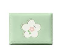 FEIBOON Carino portafoglio per ragazze donne Tri-fold piccolo portafoglio tasca contanti in pelle PU fiori stampa porta carte portamonete con finestra ID, Verde, Moda