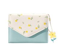 FEIBOON Carino portafoglio per ragazze donne Tri-fold piccolo portafoglio tasca contanti in pelle PU porta carte portamonete con finestra ID, blu, Moda