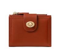 FEIBOON Carino portafoglio per ragazze donne Tri-fold piccolo portafoglio tasca contanti in pelle PU porta carte portamonete con finestra ID, Flower Lock - rosso, Moda