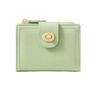 FEIBOON Piccolo portafoglio per donne ragazze estetico bifold blocco RFID carino porta carte in pelle mini borsa corta con cerniera tasca portamonete, Serratura rotonda - Verde, Moda