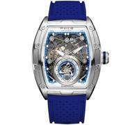 FEICE FM503 Orologio da Uomo Orologio Automatico Scheletrato Data Blu | Meccanico, Data, Forma a Barilotto, Vetro Minerale Blu Galvanizzato, Cinturino in Silicone Liquido, Cassa in Acciaio Inox