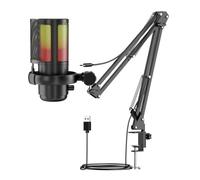 FEICHAO Microfono USB da scrivania a condensatore con cancellazione del rumore con supporto a sbalzo, rete anti-spruzzo, microfono in cotone anti-spray per registrazione su PC (ME6P w Boom Arm)