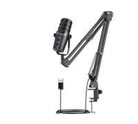 FEICHAO Microfono USB da scrivania a condensatore con cancellazione del rumore con supporto a sbalzo, rete anti-spruzzo, microfono in cotone anti-spray per registrazione su PC (MV7 w Boom Arm)