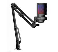 FEICHAO Microfono USB da scrivania a condensatore con cancellazione del rumore con supporto a sbalzo, rete anti-spruzzo, microfono in cotone anti-spray per registrazione su PC (ME6S w Boom Arm)