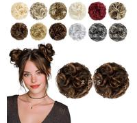 FeidyLong 2 chignon ondulati e ricci, extension per chignon, sintetiche, spesse, per donne e ragazze (castano scuro misto ramato chiaro)