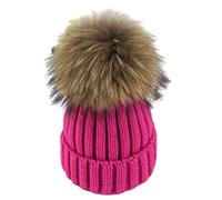 feifanshop Berretto invernale da donna in vera pelliccia, con pompon, Rosa acceso., Taglia unica