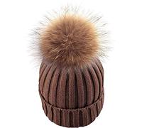feifanshop Cappello caldo pelliccia pompon vera pelliccia procione berretto da sci pompon di pelliccia pompon di pelliccia Raccoon, marrone, Taglia unica