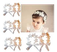 Feifei, fascia per capelli con fiocco in pizzo per neonate, 2 pezzi, fascia elastica per capelli con fiocco