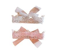 FEIFEI'S BOW 2 fasce per capelli per neonati, in pizzo con perle e fiori, fascia elastica morbida con fiocco e nodo (L)
