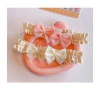FEIFEI'S BOW 2 pezzi per neonato, bambina, pizzo, fiore di perla, nastro, fascia elastica morbida, fiocco per capelli, fascia per capelli (O)