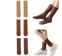 FEIFEI'S BOW 3 paia di calzini per uniforme scolastica per bambini, in cotone, tinta unita, Mix marrone, 1-15 Years