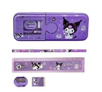 FEIFEI'S BOW Astuccio per matite con temperamatite e gomma, a doppio strato, in metallo, viola, ideale per scuola e regali di compleanno, regalo di compleanno per bambini, Kuro, Classico