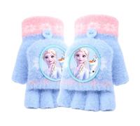 FEIFEI'S BOW Guanti senza dita con patta Elsa Spiderman, guanti invernali in maglia calda e morbida foderata, in pile termico, guanti a mezze dita con copertura convertibile, per bambini e ragazze