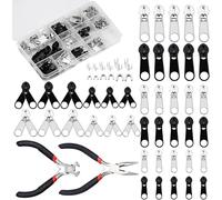 FEIGO Set di 171 pezzi per riparazione di cerniere, sostituzioni di cerniere lampo con pinze, set di riparazione di cerniere in metallo, per giacche, borse, tende, bagagli, sacchi a pelo, valigie, fai