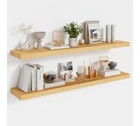 Feihorrm Floating Shelves for Wall, 90 cm Wooden Wall Mount Set of 2, Floating Wall Shelves for Kitchen, Living Room, Bedroom Oak