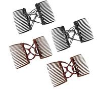 Feikou 4 fermagli per capelli a doppio pettine, regolabili, elastici, senza pieghe, vintage, adatti per code di cavallo ricci e spesse (nero, marrone)