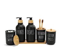 FEILANDUO Set di accessori per il bagno, 6 pezzi in plastica, set di accessori per il bagno con vassoio di vanità, dispenser di sapone, set porta spazzolino da denti, Qtip e porta palline di cotone