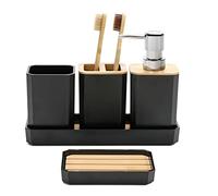 FEILANDUO Set di accessori per il bagno, set regalo di accessori da bagno, dispenser di sapone, portasapone, portaspazzolino da denti, vassoio per vanità, Boho, arredamento moderno per il bagno (Nero)