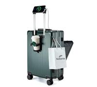 feilario Valigia da trasporto con telaio in alluminio rigido espandibile, con serratura TSA integrata, con portabicchieri e supporto per telefono, dimensioni 50,8 cm/61 cm, Colore: verde scuro., 20in