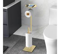 FEILERN Porta carta igienica da pavimento per bagno, dispenser per 4 rotoli di riserva, con ripiano superiore per telefoni cellulari, salviette, portafogli e altro (oro)