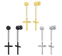 feilok 3 paia croce Orecchini per gli uomini Stud Hoop Orecchini per i ragazzi Mens Orecchini in acciaio inossidabile set