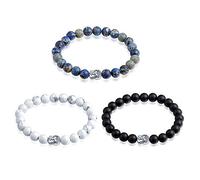 Feilok, Braccialetto con vere pietre naturali, braccialetto Chakra, bracciale con perle, bracciale dell'amicizia, per uomo e donna, Pietra Metallo