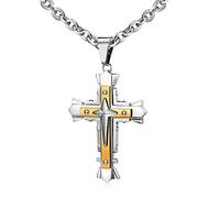 Feilok, Collana con Ciondolo a Forma di Croce, in Acciaio Inox, per Uomo e Donna e Acciaio Inossidabile, Colore: Gold, cod. FL0038-gold