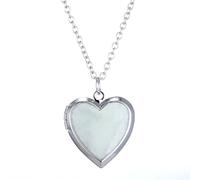 Feilok Collana con ciondolo portafoto a forma di cuore semplice, design classico, da donna, colore blu, Metallo Perla, senza pietra