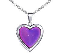 Feilok - Collana da donna con ciondolo a forma di cuore, in acciaio inox, con colore a cambiamento di temperatura, colore: rosa, Acciaio inossidabile,