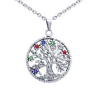 Feilok Collana da Donna in Acciaio Inox, Ciondolo Albero della Vita, Cristalli di Cristallo, 55 cm, Acciaio Inossidabile, FL0053-coloursy
