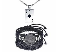 feilok Collana da Uomo Catena per Gli Uomini Hip Hop Poker in Acciaio Inossidabile Bracciale in Pelle Intrecciata Set