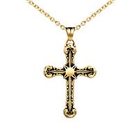 Feilok Collana da uomo in acciaio inox, con ciondolo a forma di croce religione, speranza con ciondolo a forma di croce, per uomo, lunghezza della catena 55 cm e Acciaio inossidabile, colore: gold,