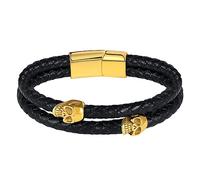 Feilok Cranio Trecciato Bracciale in Pelle per Uomo Magnetico in Acciaio Inox Chiusura Oro