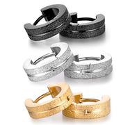 Feilok - Orecchini a cerchio con sabbiatura sabbiata, opachi, in acciaio inox, per uomo e donna e Acciaio inossidabile, colore: Colorato (3 paia), cod. ERRHSY0053-3