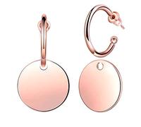 Feilok Orecchini da donna in acciaio inox, alla moda, a forma di cerchio in metallo, a forma di disco con ciondolo geometrico rotondo e Acciaio inossidabile, colore: Oro rosa, cod. FL0023-rose gold