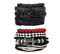 Feilok Set di 48 bracciali in pelle da uomo con simbolo dell'infinito Infinity ancora per donna, lunghezza intrecciata, bracciale elastico con perle in legno regolabile e in pelle, colore: A+b, cod.